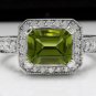 3.75 Carats NATURAL PERIDOT and DIAMOND 14K Solid White Gold Ring