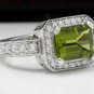 3.75 Carats NATURAL PERIDOT and DIAMOND 14K Solid White Gold Ring