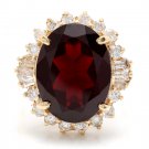 9.95 Carats Natural Red Garnet and Diamond 14K Solid Yellow Gold Ring