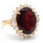 9.95 Carats Natural Red Garnet and Diamond 14K Solid Yellow Gold Ring