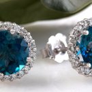 4.55ct Natural London Blue Topaz and Diamond 14K White Gold Earrings