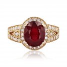 6.70 Carats Red Ruby and Natural Diamond 14K Solid Yellow Gold Ring