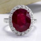 9.65 Carats Natural Red Ruby and Diamond 14K Solid White Gold Ring