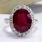 9.65 Carats Natural Red Ruby and Diamond 14K Solid White Gold Ring