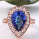 3.90 Carats NATURAL TANZANITE and DIAMOND 14K Solid Rose Gold Ring