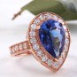 3.90 Carats NATURAL TANZANITE and DIAMOND 14K Solid Rose Gold Ring