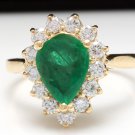3.00Ct Natural Emerald & Diamond 14K Solid Yellow Gold Ring