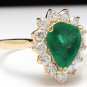 3.00Ct Natural Emerald & Diamond 14K Solid Yellow Gold Ring