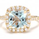 3.10 Carats Natural Aquamarine and Diamond 14K Solid Yellow Gold Ring
