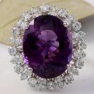 15.65 Carats Natural Amethyst and Diamond 14K Solid White Gold Ring