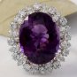 15.65 Carats Natural Amethyst and Diamond 14K Solid White Gold Ring