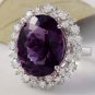15.65 Carats Natural Amethyst and Diamond 14K Solid White Gold Ring