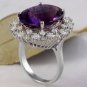 15.65 Carats Natural Amethyst and Diamond 14K Solid White Gold Ring