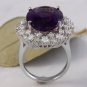15.65 Carats Natural Amethyst and Diamond 14K Solid White Gold Ring