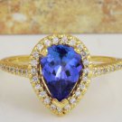 1.50 Carats NATURAL TANZANITE and DIAMOND 14K Solid Yellow Gold Ring