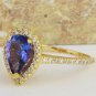 1.50 Carats NATURAL TANZANITE and DIAMOND 14K Solid Yellow Gold Ring
