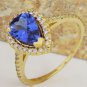 1.50 Carats NATURAL TANZANITE and DIAMOND 14K Solid Yellow Gold Ring