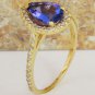 1.50 Carats NATURAL TANZANITE and DIAMOND 14K Solid Yellow Gold Ring
