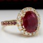 4.32 Carats Natural Ruby and Diamond 14K Solid Yellow Gold Ring