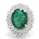9.10Ct Natural Emerald & Diamond 14K Solid White Gold Ring