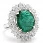 9.10Ct Natural Emerald & Diamond 14K Solid White Gold Ring