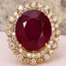 19.26 Carats Red Ruby and Diamond 14K Solid Yellow Gold Ring