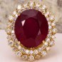 19.26 Carats Red Ruby and Diamond 14K Solid Yellow Gold Ring