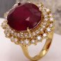 19.26 Carats Red Ruby and Diamond 14K Solid Yellow Gold Ring