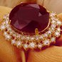 19.26 Carats Red Ruby and Diamond 14K Solid Yellow Gold Ring