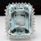 32.00 Carats NATURAL AQUAMARINE and DIAMOND 14K Solid White Gold Ring