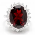 11.05 Carats Natural Red Garnet and Diamond 14K Solid White Gold Ring