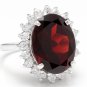 11.05 Carats Natural Red Garnet and Diamond 14K Solid White Gold Ring