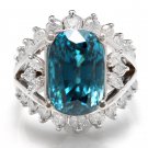 13.50 Carats Natural Blue Zircon and Diamond 14K Solid White Gold Ring