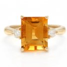 3.48 Carats Natural Citrine and Diamond 14K Solid Yellow Gold Ring