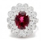 4.25 Carats NATURAL Tourmaline and DIAMOND 14K Solid White Gold Ring