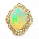 14.65Ct Natural Ethiopian Opal and Diamond 14K Solid Yellow Gold Ring
