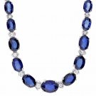 29.10Ct Natural Sapphire & Diamond 14K Solid White Gold Necklace