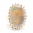9.10Ct Natural Australian Opal and Diamond 14K Solid Yellow Gold Ring