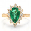 3.05Ct Natural Emerald & Diamond 14K Solid Yellow Gold Ring