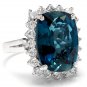 12.90Ct Natural LONDON BLUE TOPAZ & Diamond 14K Solid White Gold Ring