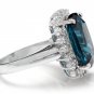 12.90Ct Natural LONDON BLUE TOPAZ & Diamond 14K Solid White Gold Ring