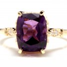 3.38 Carats Natural Amethyst and Diamond 14K Solid Yellow Gold Ring