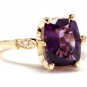 3.38 Carats Natural Amethyst and Diamond 14K Solid Yellow Gold Ring