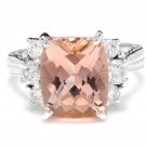 6.20 Carats Natural Morganite and Diamond 14K Solid White Gold Ring