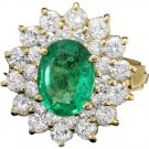 3.50Ct Natural Emerald & Diamond 14K Solid Yellow Gold Ring