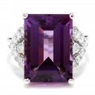 14.70 Carats Natural Amethyst and Diamond 14K Solid White Gold Ring
