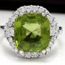9.30 Carats NATURAL PERIDOT and DIAMOND 14K Solid White Gold Ring