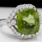 9.30 Carats NATURAL PERIDOT and DIAMOND 14K Solid White Gold Ring