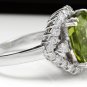 9.30 Carats NATURAL PERIDOT and DIAMOND 14K Solid White Gold Ring