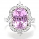 8.15 Carats NATURAL KUNZITE and DIAMOND 14K Solid White Gold Ring